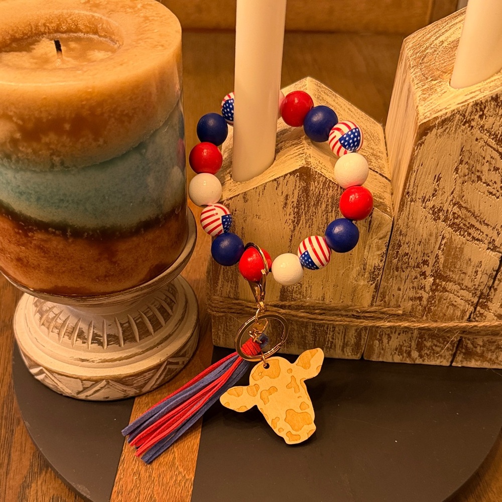 Patriotic Beaded Keychain Bracelet
